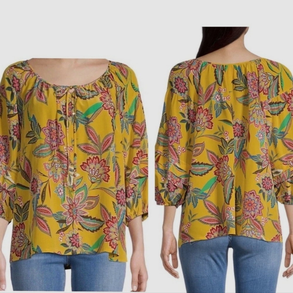 #252. Johnny Was Jade Anka 100% Silk Floral Pleasant Top